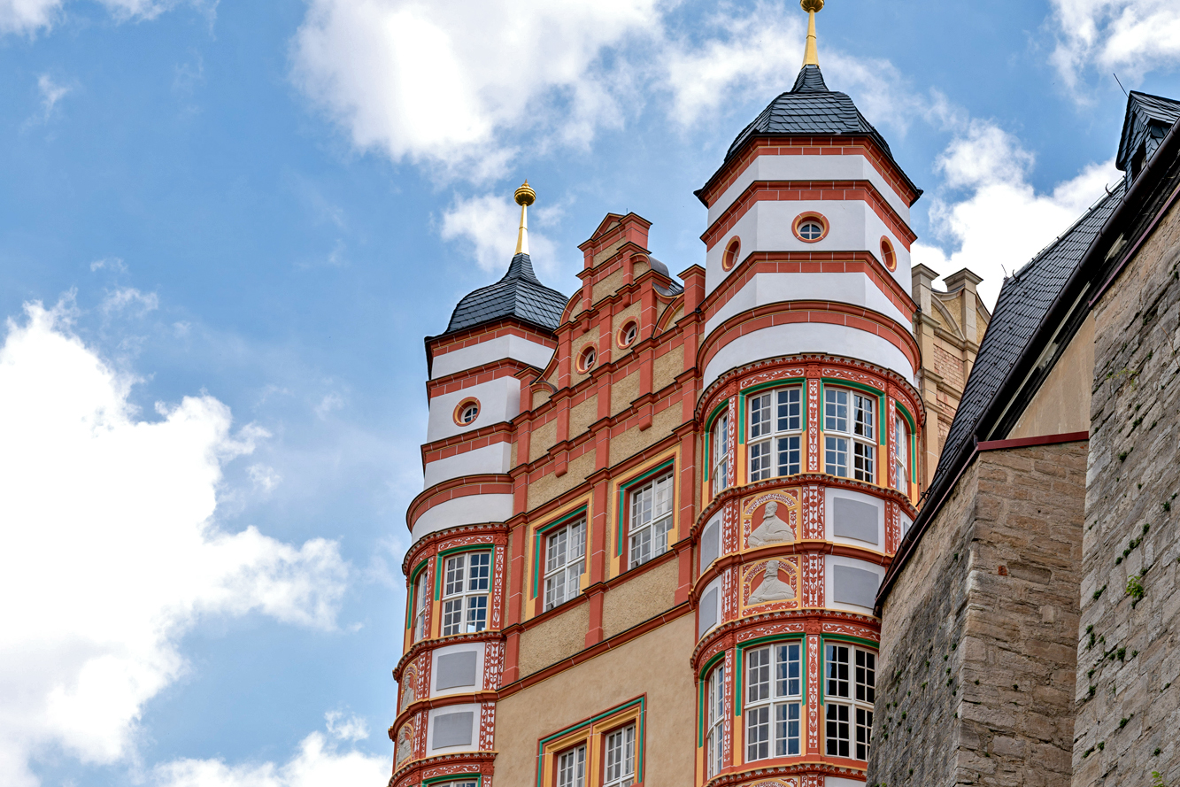 Schloss Bernburg, die "Leuchte" in Form einer Doppelturmfassade, Foto: Henrik Bollmann