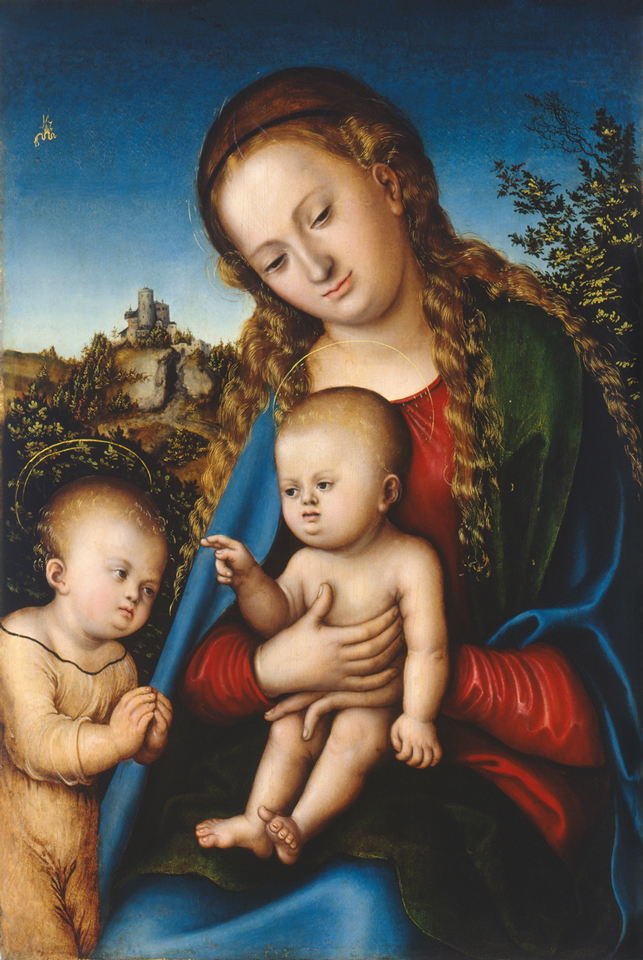 Lucas Cranach d. Ä.: Maria mit Kind und Johannesknaben, um 1512–1514, Tempera oder Öl auf Kreidegrund, 67,5 x 45,4 x 0,5 cm, Leihgabe der Bundesrepublik Deutschland, M. 337, Veste Coburg, Kunstsammlungen, Foto: Kunstsammlungen der Veste Coburg