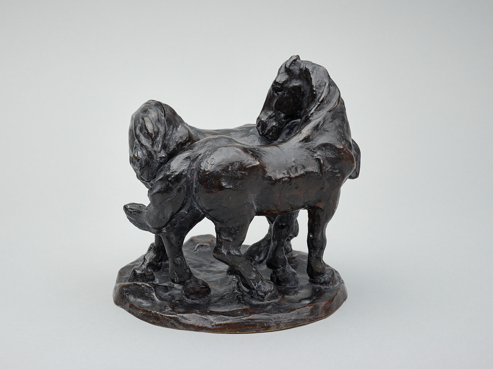 Franz Marc: Zwei Pferde, 1908/09, posthum 1928, Bronze, 16 x 16,2 x 16,2 cm, Kulturstiftung Sachsen-Anhalt, Kunstmuseum Moritzburg Halle (Saale), Foto: Punctum/Bertram Kober